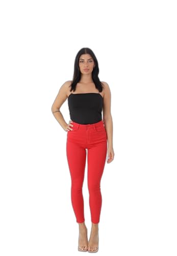 Elara Damen Stretch Hose Gummizug Jeans Push Up Chunkyrayan Y 5106-1 Rot-40 (L)