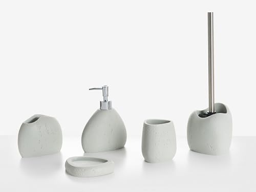 Badaccessoires Set 5-teilig Kunstharz hellgrau Betonoptik Badausstattung Coata