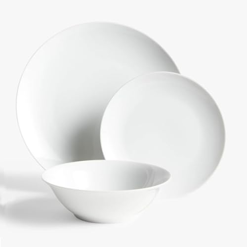 Glim&Glam White Porcelain Dinner Set Crockery Coupe Plates Bowls 18 Piece Set for 6 People (18), JPFGCPST18