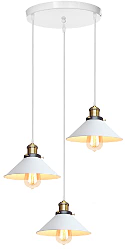 iDEGU 3 Luci Lampadario a Sospensione Vintage Industriale 22CM Lampada a Sospensione Design Retrò in Metallo E27 Illuminazione Lampada da Soffitto per Cucina Camera da Letto Soggiorno (Bianco)