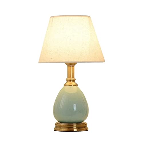 Lampe de chevet céramique anti-éblouissement avec abat-jour tissu pour lire sans fatigue