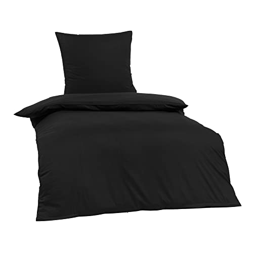Brielle Bettwäsche aus 100% Baumwolle 135 x 200 cm - Bettwäsche-Set Renforce Schwarz, hohe Qualität, weich, einfarbig mit Öko-Tex-Zertifizierung Cover