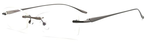 JNS Titanium Alloy Flexible Rimless Frame Prescription Eyeglasses Frame Clear Lens (Gun Metal, Transparent)