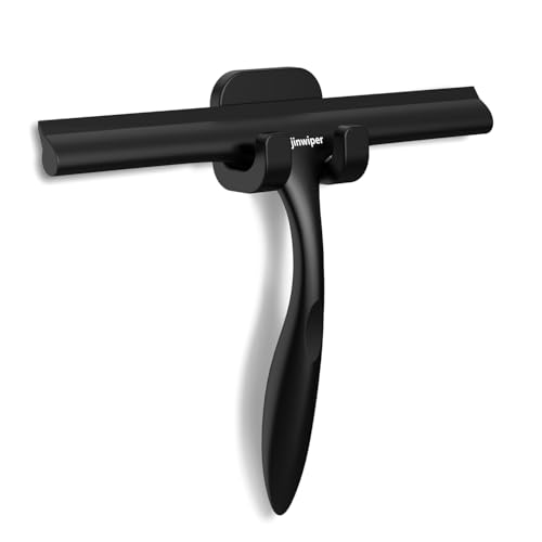 Anjinwiper Shower Squeegee For Glass Doors, Bathroom Squeegee With Hook Shower Wiper Screen for Bathroom Silicone Window Wiper, 25cm, Black