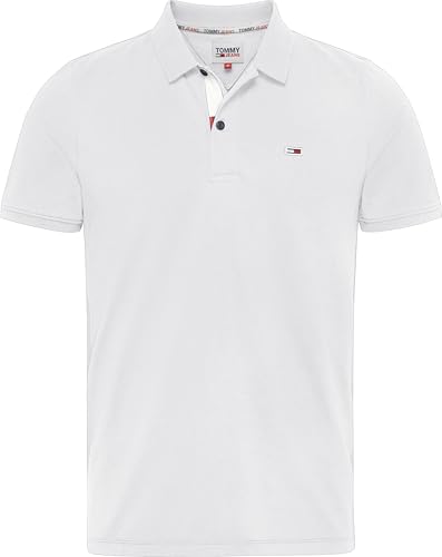 Tommy Jeans Herren Tjm Slim Placket Dm0dm15370 Kurzarm Poloshirts, Weiß, XL EU