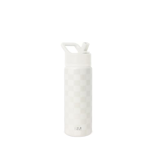 Simple Modern Kids Water Bottle with Straw Lid | Vacuum Insulated Stainless Steel Metal | Reusable Leak Proof BPA-Free Thermos for School | Summit Collection | 18oz, Cream Checkmate