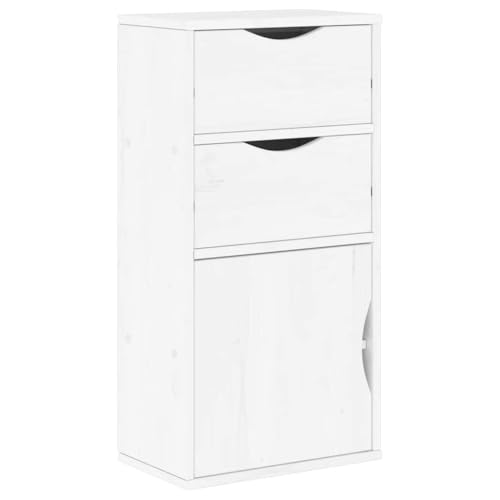 Coespram ODDA Armoire d'appoint en pin massif avec 2 tiroirs et compartiment ouvert - Blanc - 40 x 24 x 79 cm - Buffet peu encombrant - Pour chambre à coucher, couloir et cuisine