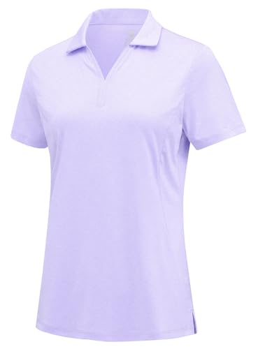 Rdruko Women's Golf Polo Shirts Dry Fit Collared Tennis Casual Work Shirts V Neck Moisture Wicking Short Sleeve, Light Purple, XXL