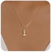 Evabelle Gold Necklace for Women Fish Cross Necklace Hypoallergenic Waterproof 14K Gold Plated Nickel Free Non Tarnish Chain Koi Fish Ocean Beach Cross Pandent Necklace Dainty Jewelry