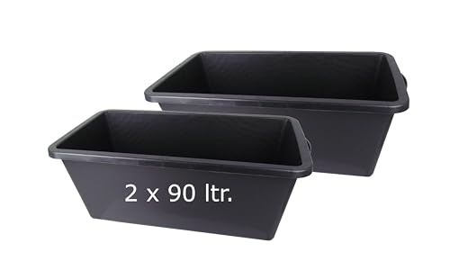 2 vaschette per malta 90 l, linea professionale, contenitore per malta, 90 litri, in robusta plastica flessibile, 31,5 x 80 x 50,5 cm, made in Germany