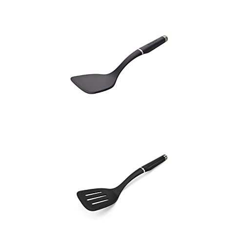 Image of KitchenAid - KO001OHOBA KitchenAid Gourmet Large Solid Turner, one size, Matte Black and KitchenAid Gourmet Nylon Slotted Turner, one size, Matte Black