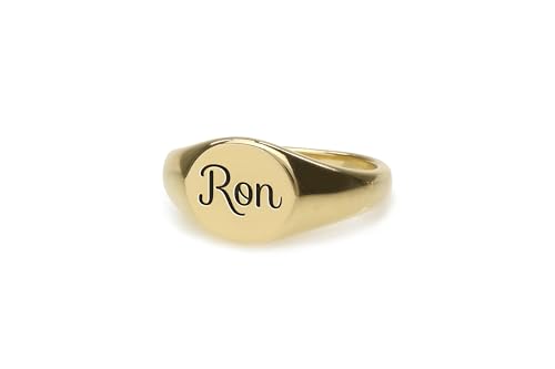 Bague chevalière avec nom gravé en or 14k, bijou de haute qualité pour homme et femme