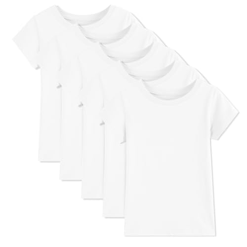 5 Pack Girls/Toddlers Cotton T-Shirts Crewneck Short Sleeve Summer Tops Kids Clothes Tees（2T-14Y）