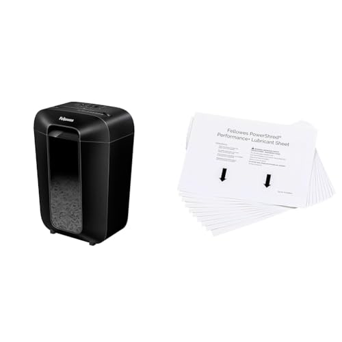 Fellowes Aktenvernichter 11 Blatt (P4), Papierschredder mit Partikelschnitt & Ölpapier für Aktenvernichter - 10 Ölblätter zur Pflege von Papierschreddern
