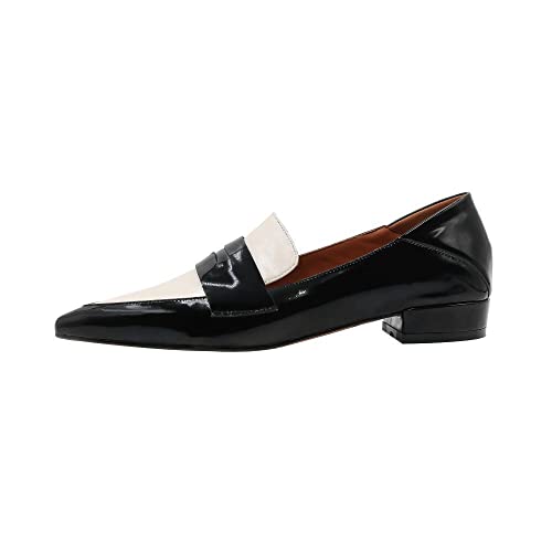 Image of TinaCus Women's Pointed Toe Patent Leather Handmade Two-Tone Slip On Soft Office Loafers Flats Shoes