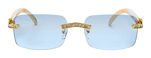 Retro Vintage Style Rimless Clear Lens Sunglasses for Women & Men Luxury Glasses Fashion Crystal Wood Eyewear Shades2