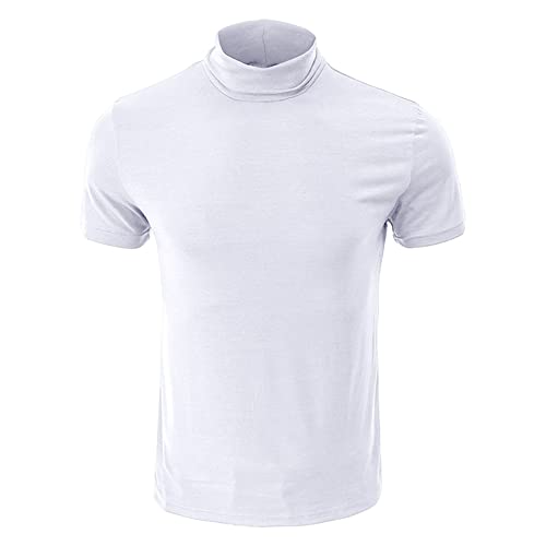 VgueElegc Basic Mock Turtleneck T Shirts Casual Undershirt Solid Color Pullover Tee Short Sleeve Shirt for Men (White,Large)