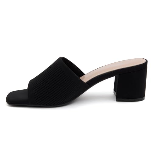 Image of Herstyle Square Open Toe Heeled Sandals for Women 2.5 Inch Low Block Chunky Heel Sandals Slip-On Mules Comfortable Dress Shoes for Party Wedding Office