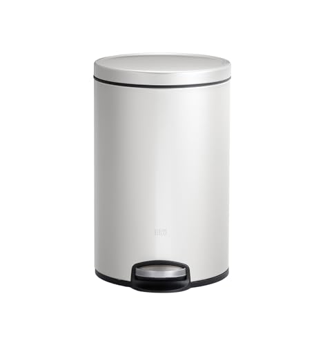 Image of Obsessions EKO Soft-Close Bathroom Trash Can - 8L Stainless Steel Pedal Bin with Lid & Liner, Elegant White Waste Basket for Home & Kitchen