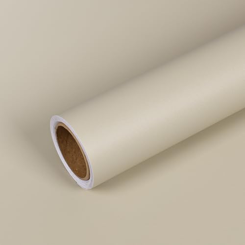 VEELIKE Papier Peint Beige Mat Papier Peint Uni 40 cm× 300 cm Rouleau Adhesif pour Meuble Chambre Salon Vinyl Adhesif Cuisine Lavable Papiers Peints Decoratif Salle de Bain Armoire Revetement Mural