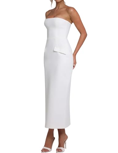 Azhong Women's Summer Strapless Sleeveless Tube Sexy Strapless Bodycon Midi Club Dress Back Slit Club Party Dresses3