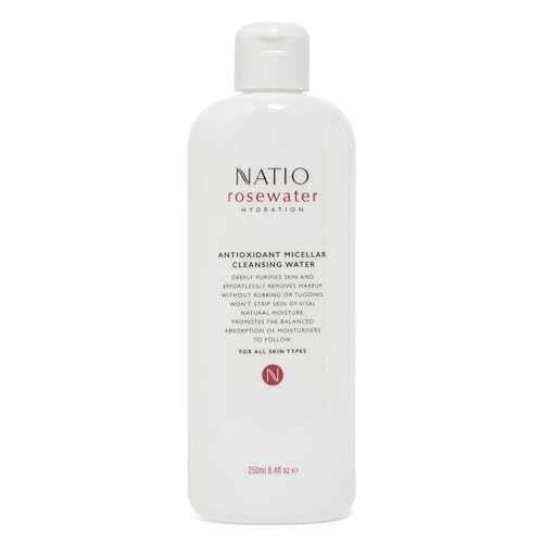 Natio Australia Rosewater Hydration - Agua de limpieza micelar antioxidante, 250 ml, removedor de maquillaje, limpiador facial para todo tipo de piel