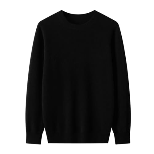 Men's Winter Solid Wool Pullover Sweater Men O-Neck Long-Sleeve Cashmere Knitwear(Black,Medium)