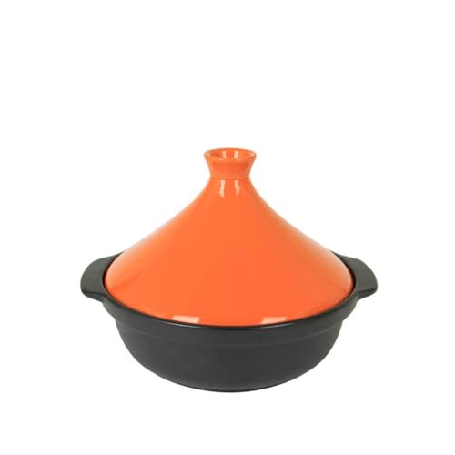 Lamantt中華鍋 タジン鍋 スープ蒸し器 大容量 ポータブル セラミック製 便利 高蓋 保水性 キッチン用品 家庭用 (オレンジ色,小型バイノーラル)