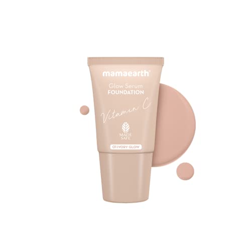 Image of Mamaearth Glow Serum Full Foundation Gel Mini Tube With Vitamin C & Turmeric For 12Hr Long Stay, 18ml - 01 Ivory Glow, 2X Instant Glow, Luminous Finish For All Skin Type
