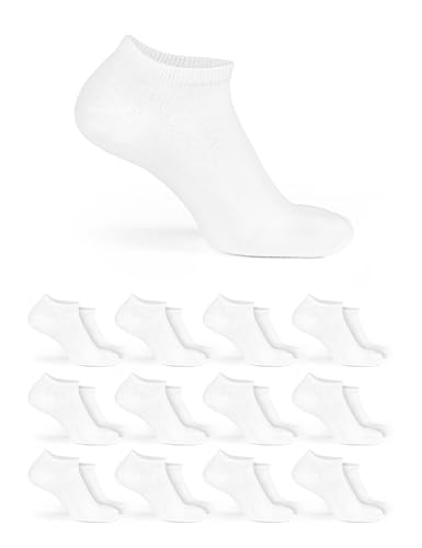 Basic Treasure Lot de 12 paires de socquettes de sport unisexes – Coton respirant – Chaussettes basses – Blanc – Taille 43-46