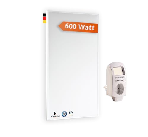 Könighaus Infrarotheizung - 600 Watt - Eco-Modell - weißer Rahmen - TÜV SÜD - 5 Jahre Herstellergarantie Elektroheizung mit Überhitzungsschutz - inkl. Thermostat