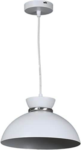 Image of MONI Modern White Metal Pendant Ceiling Light for Living Room, Dining Area, Kitchen Island | Dome Hanging Lamp Shade | E27 Holder | Contemporary Indoor Lighting Fixture (Pack of 1)