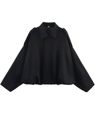 Women's Oversized Faux Suede Bomber Jackets Batwing Sleeves Pleated Zipper Casual Coats Streetwear
