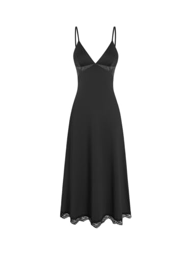 CIDER Women's Summer Semi Formal Dresses Satin Lace V Neck Spaghetti Strap Slip Midi Dress Sexy Dresses Nightgown Party