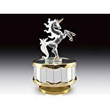 Unicorn Music Box: 6.5" H, Impossible Dream Tune, Hand Spun Glass, Rotating Mirrored Pedestal
