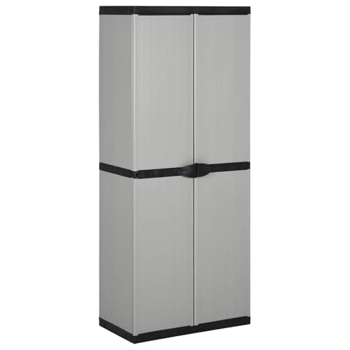 Vopese Armario de jardín PVC/PP 2 puertas 3 baldas gris negro 68 x 40 x 168 cm – espacio de almacenamiento para herramientas de jardín Model340984