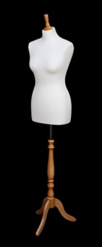 The Shopfitting Shop Mannequin de couture buste femme Blanc Jersey Support trépied en bois effet hêtre Taille 42-44
