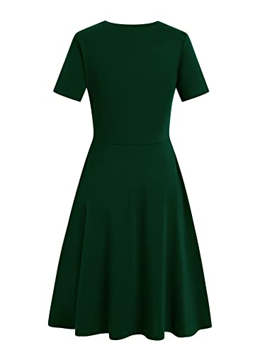 Image of Women's 2026 Fit and Flare Dress Summer Casual Elegant Vintage Floral Printed Work Party A-line Dress with Pockets 162