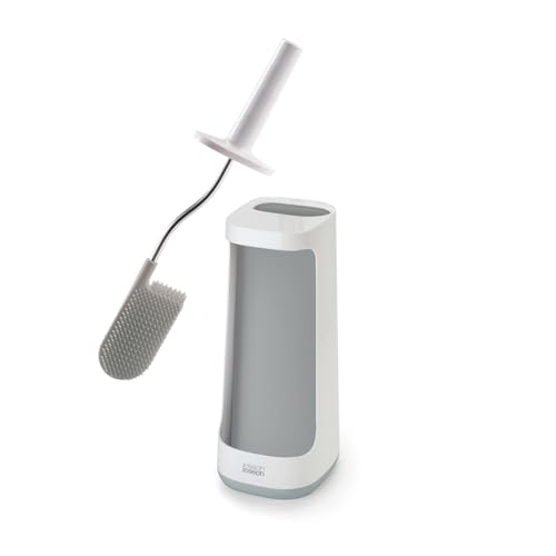 Image of Joseph Joseph Flex Plus - Smart Hygienic Silicone Toilet Brush with Storage Bay Caddy, flexible, anti-drip, anti-clog deep clean head - Large, White /Grey