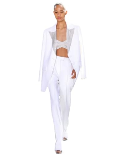Women's Suit Jacket with Sequin Peak Lapel High Waisted Pants Two Pieces Sets Business Casual