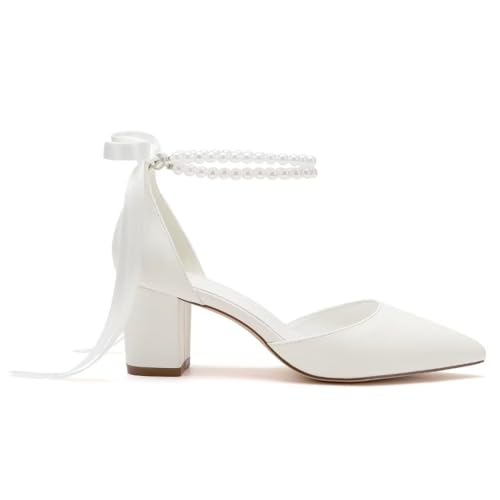 Pearl Wedding Shoes for Bride Block Heel Bridal Shoes Pointed Toe Wedding Heels4