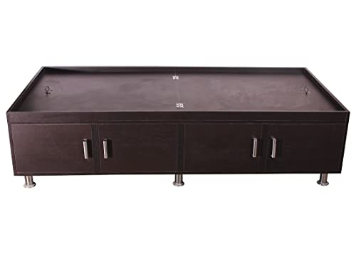 Hexagon Furnitures Single Size Engineeredwood Leaf Textured Brownish Black Storage Bed