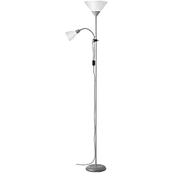 Lamparas Velador Baratas Brilliant lámpara Spari uplighter brazo de lectura plata/blanco | 1x A60, E27, 60W, adecuado para lámparas estándar (no incluidas) | Escala A ++ a E | Con interruptor de cable