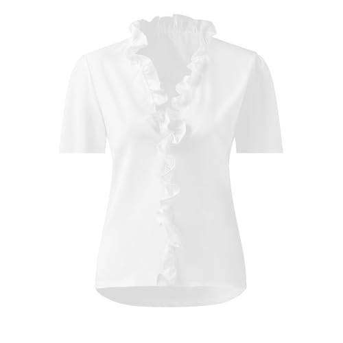 Women's Blouses Dressy Boho Casual Ruffle Short Sleeve Tops Business Outfits Ladies Summer 2025 Trendy Work Shirts(Black, S)2