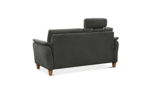 CAVADORE 3er-Sofa Palera mit Federkern / Kompakte Dreisitzer-Couch im Landhaus-Stil / inkl. 1 Kopfstütze / 179 x 89 x 89 / Mikrofaser, Grau – Bild 6