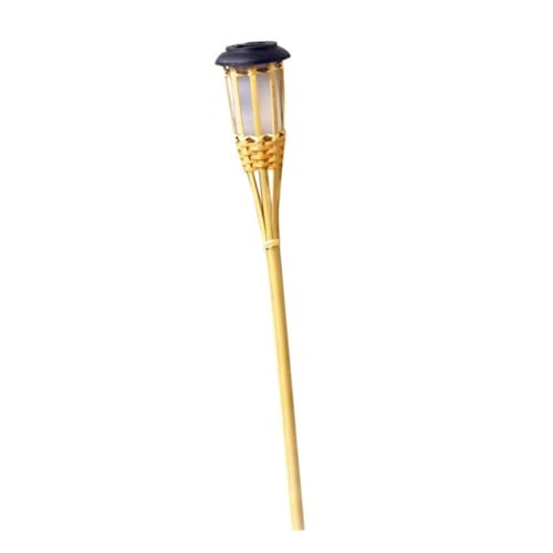 DECOMELODY Lot de 2 Lampes Torches Solaires en Bambou 55 Cm Éclairage Paysager Allée Lumière Chaude Capteur Automatique Jardin Extérieur