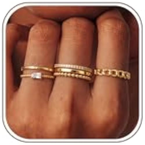 14K Gold Plated Stackable Rings for Women Statement Band Ring Set Size 5-11