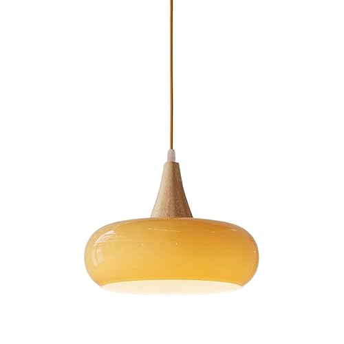 Lustre en verre dépoli et bois de style japonais crème ajustable E26 pour salle à manger