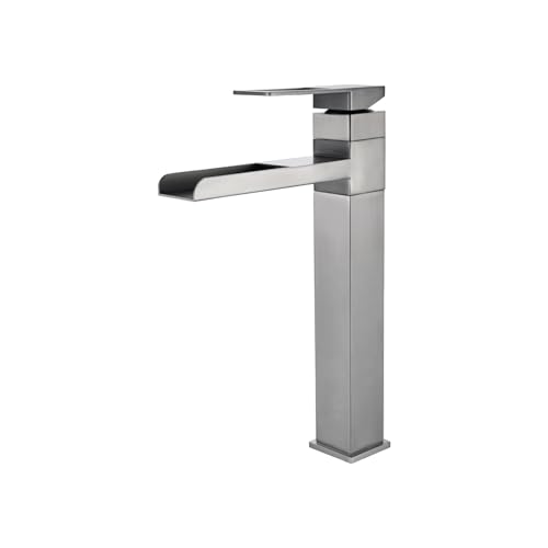 Mitigeur de lavabo haut en acier brossé au design cascade élégant