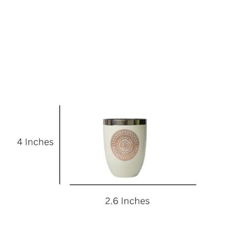 Image of JISCOVERY Stainless Steel Printed Glasses Set of 6 for Water, Milk, Lassi & Juice| Serving Glass Set| Designer Glass Tumblers| Capacity- 300 ML (Each) (Beige, Round)